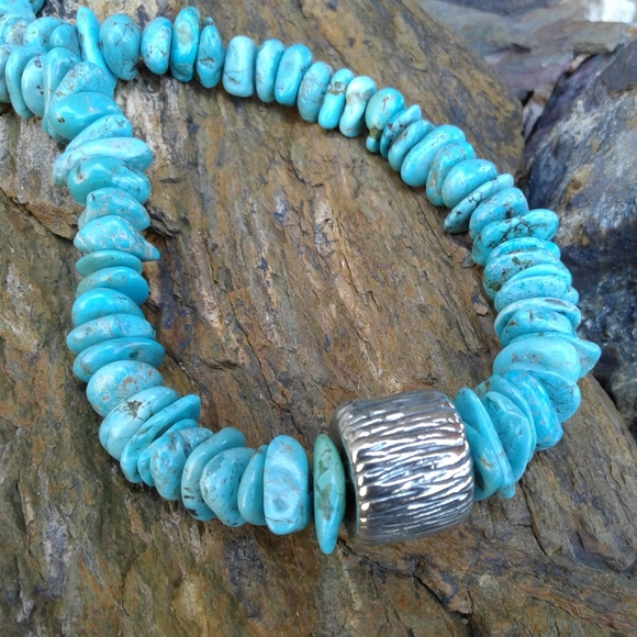 Sterling Silver Turquoise Nugget NECKLACE - Picture 3 of 6